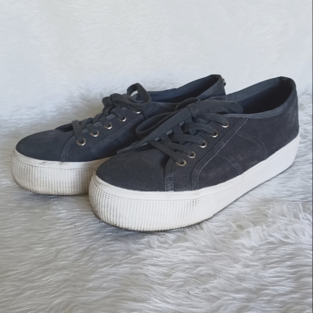 Grey Suede Platform Sneakers